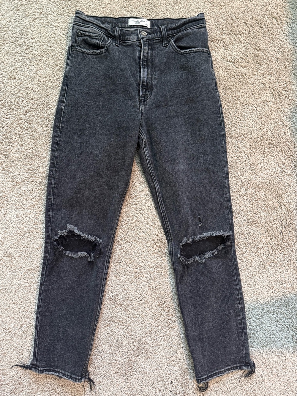 Abercrombie & Fitch Black Distressed Mom High Rise Jeans